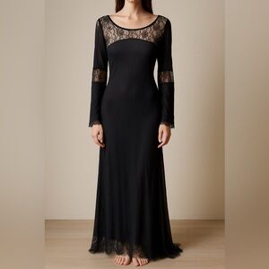 Vintage Victoria’s Secret Gold Label 100% silk lace nylon black nightgown gothic